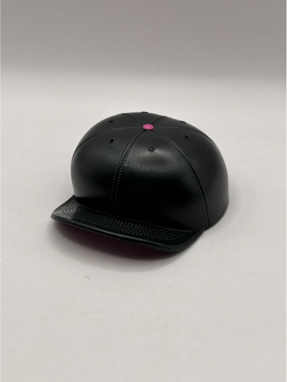 Fashion Doll Black Baseball Cap Pink Check Under Brim Plastic Hat Snap Preowned